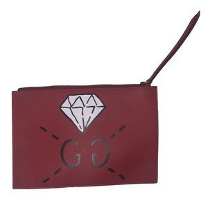 Gucci Red Leather Ghost Diamond Print Pouch Clutch Bag